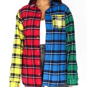 Cakeworthy L Harry Potter coloblock unisex flannel button front grangecore